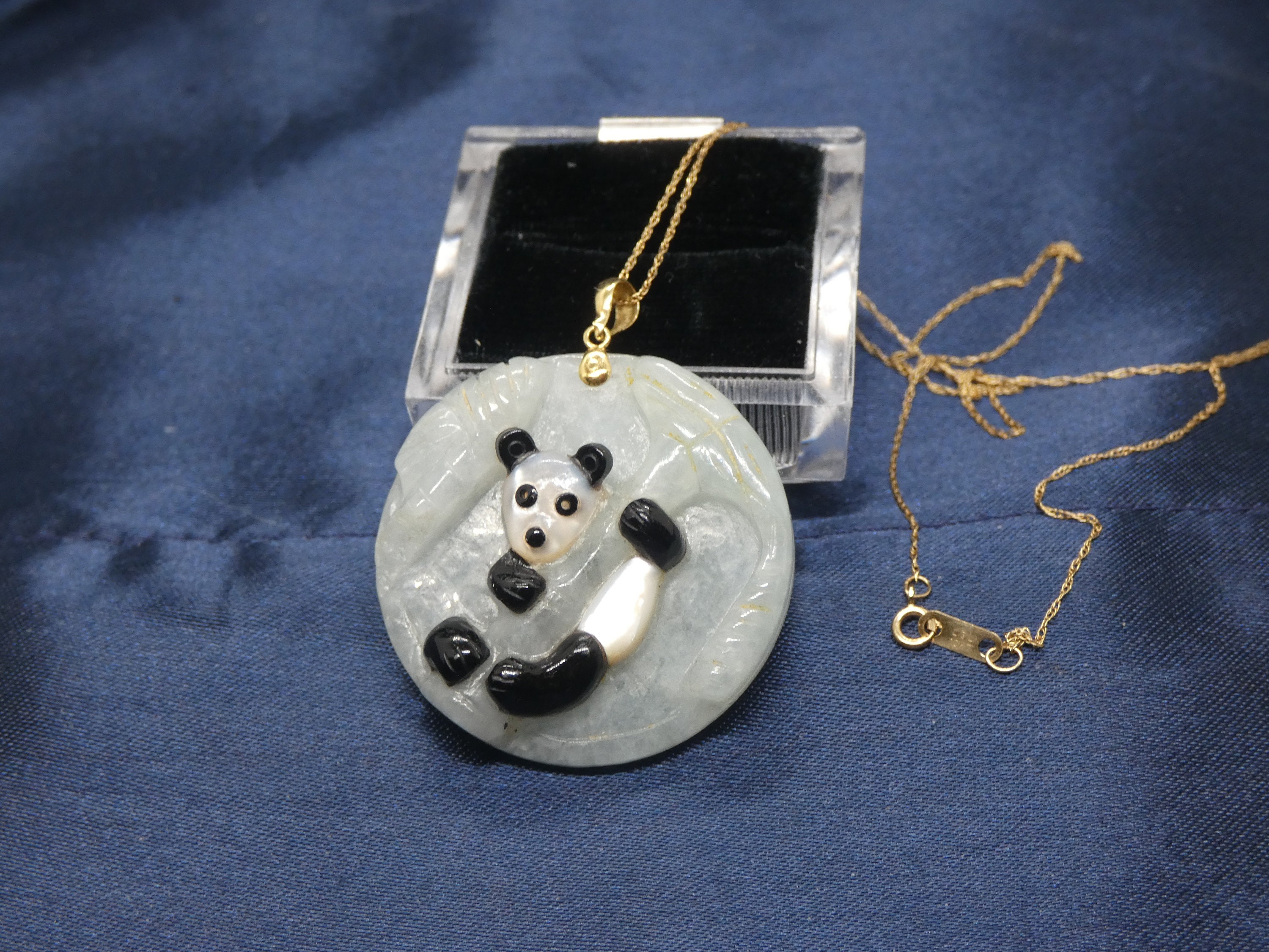 Panda Pendant Necklace Hetian Jade Sterling Silver Panda Necklace