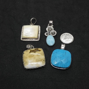 Pendants Blue Jasper, Yellow MOP, Ocean Sea Jasper, Flower 925 Silver Each Sold Separately