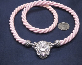 Judith Ripka Pink Color Silk Cord Sterling Silver Necklace