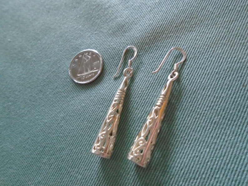 NEW LISTING Filigree Cone Drop Dangle Sterling Silver Earrings