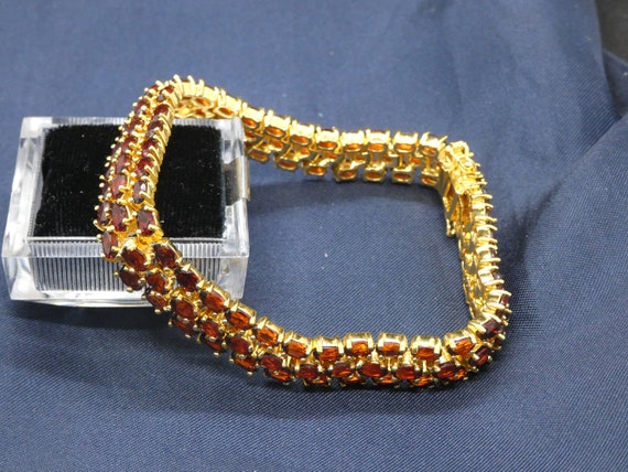 DBJ Garnet 3 Rows Gold Over 925 Silver Bracelet - image 3