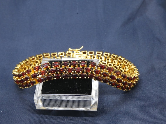 DBJ Garnet 3 Rows Gold Over 925 Silver Bracelet - image 1
