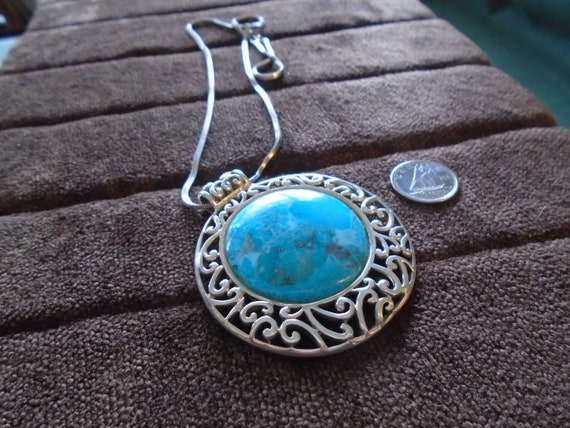 Barse Huge Turquoise 925 Silver Pendant/Necklace - image 6