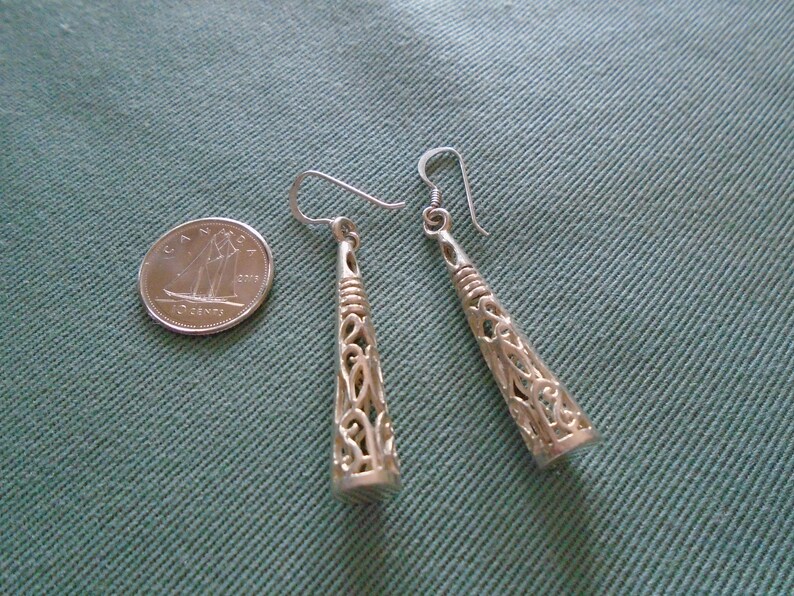 NEW LISTING Filigree Cone Drop Dangle Sterling Silver Earrings