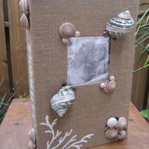 Shell Adorned &quot;Moments&quot; Burlap Photo Album