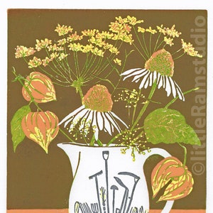 Autumn Allotment Flowers, Autumn flowers limited edition linocut print