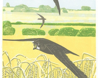 Rural Swifts linocut print - limited edition Rural Swifts linocut print.