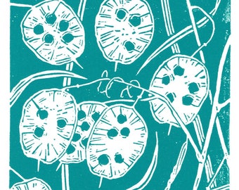 Honesty Seedhead Linocut Print
