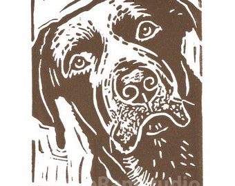 Chocolate Labrador Dog - Linocut Original hand pulled Relief Print