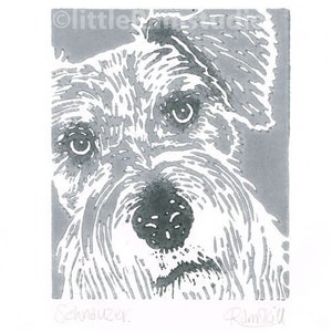 Schnauzer Dog Art Print, Linocut Original hand-pulled Relief Print