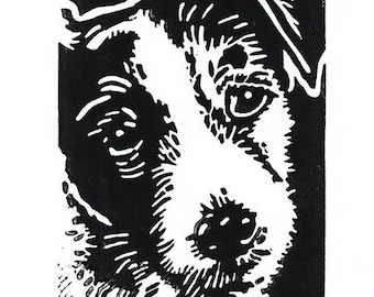 Wiry Jack Russell Dog Linocut Print