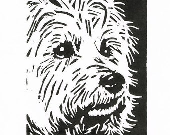 West Highland Terrier Dog - Linocut Original hand-pulled Relief Print