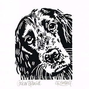Cocker Spaniel Dog print - linocut print