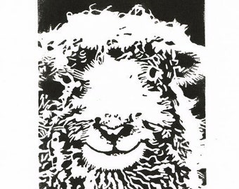 Sheep art print, Dartmoor Sheep - Linocut Original hand-pulled Relief Print