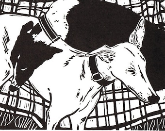 Whippet dogs sleeping linoprint - Linocut limited edition Print