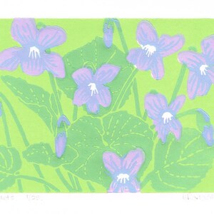 Violets - Linocut flower linocut Print, Limited Edition