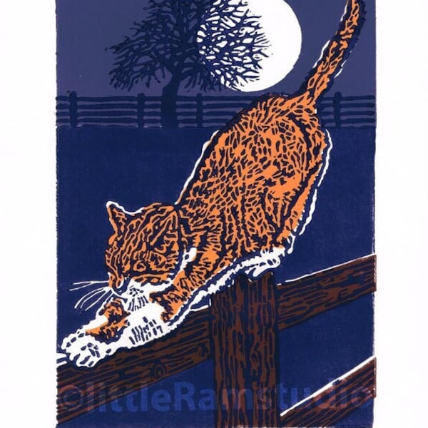 Marmalade Cat linocut print, Limited Edition Hand Pulled Linocut Print