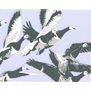 Barnacle Geese Art linoprint Original limited edition hand cut linocut print. image 1