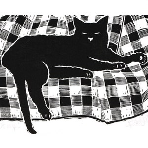 Black Cat linoprint - 'Cat nap' - Original Linocut Print