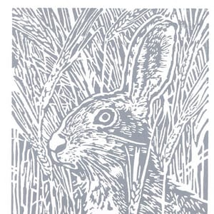 Grey Hare Linocut Print - Hand cut Linocut Print