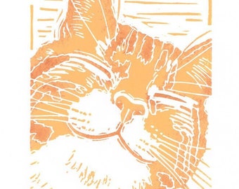 Ginger Cat, Ginger Cat print, Ginger Cat Linocut Print