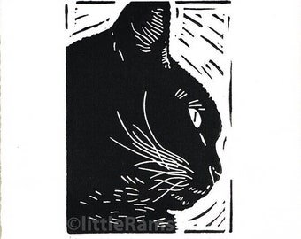 Black Cat Profile - Linocut. Original hand pulled Relief Print