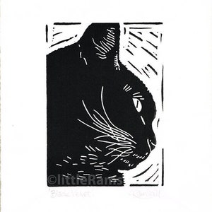 Black Cat Profile - Linocut. Original hand pulled Relief Print