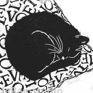 Black Cat, Black Cat Print - Black Cat Linocut Print