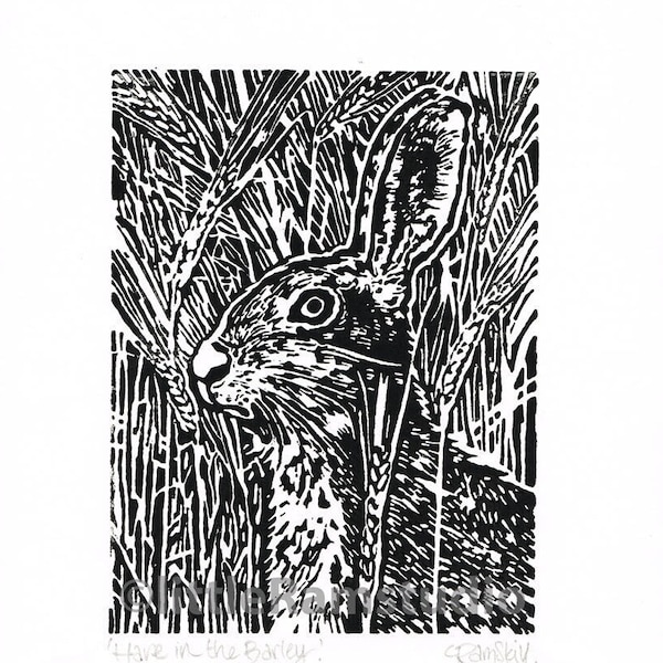 Hare art Print - Original hand-pulled Linocut Print