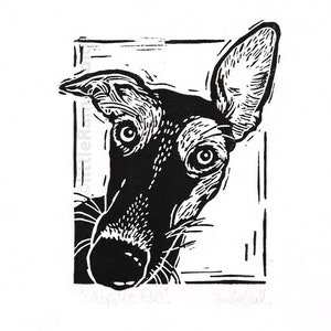 Whippet Dog art print  - Linocut Original hand pulled Relief Print