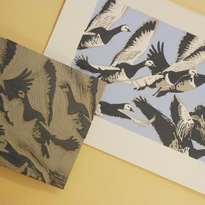 Barnacle Geese Art linoprint Original limited edition hand cut linocut print. image 2