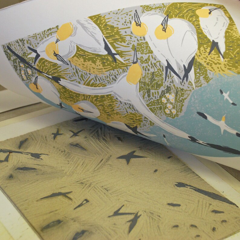 Gannets Linocut Print Sea Bird Art Print Gannets Limited - Etsy