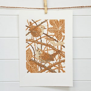 Wren print, Wren linocut print, Wren art print Original limited edition Wren linocut print. image 3