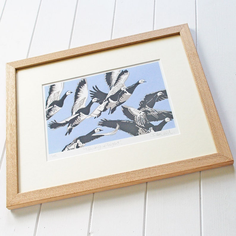 Barnacle Geese Art linoprint Original limited edition hand cut linocut print. image 3