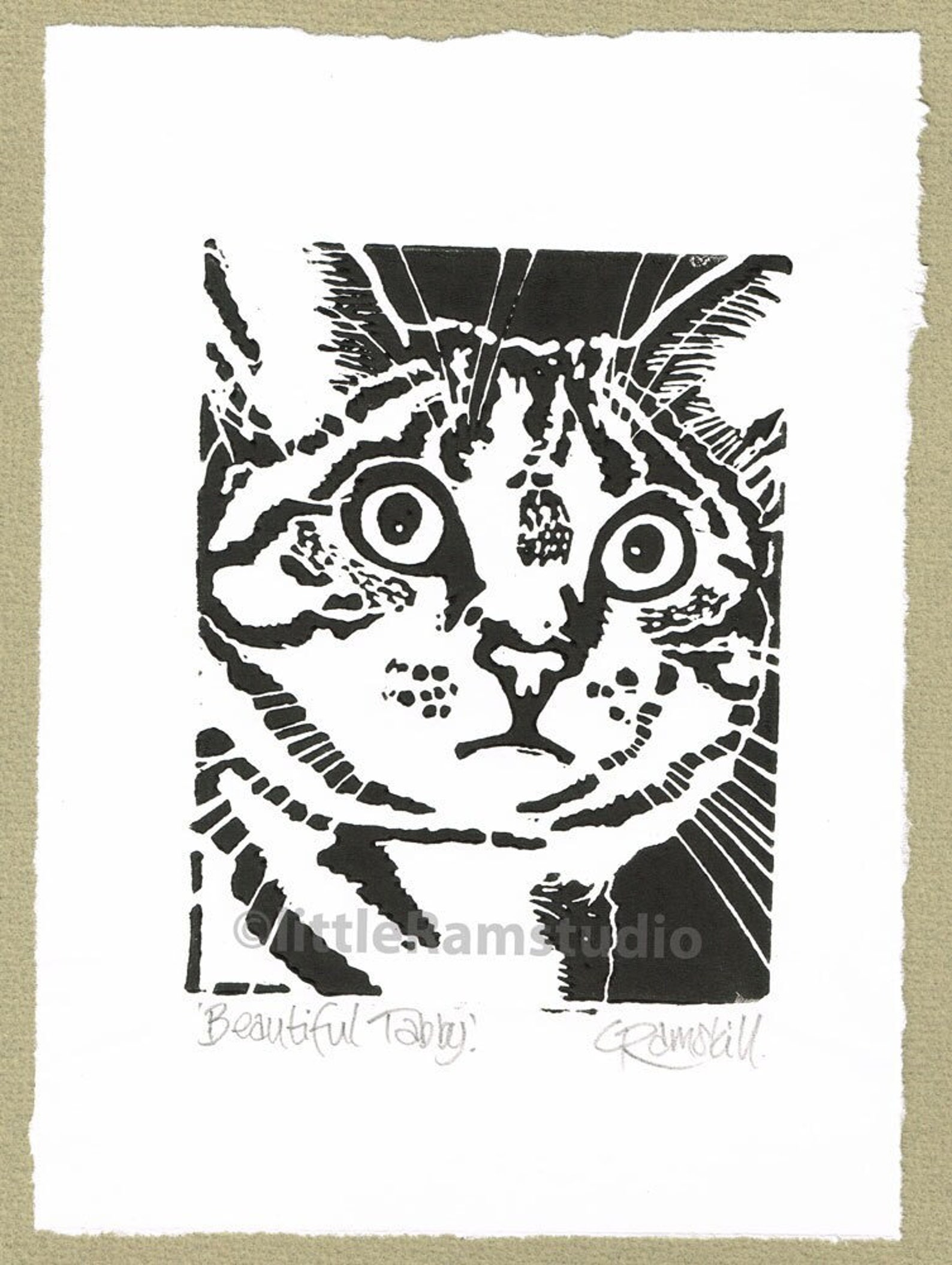 Beautiful Tabby Cat Art Linoprint Linocut Original Hand - Etsy