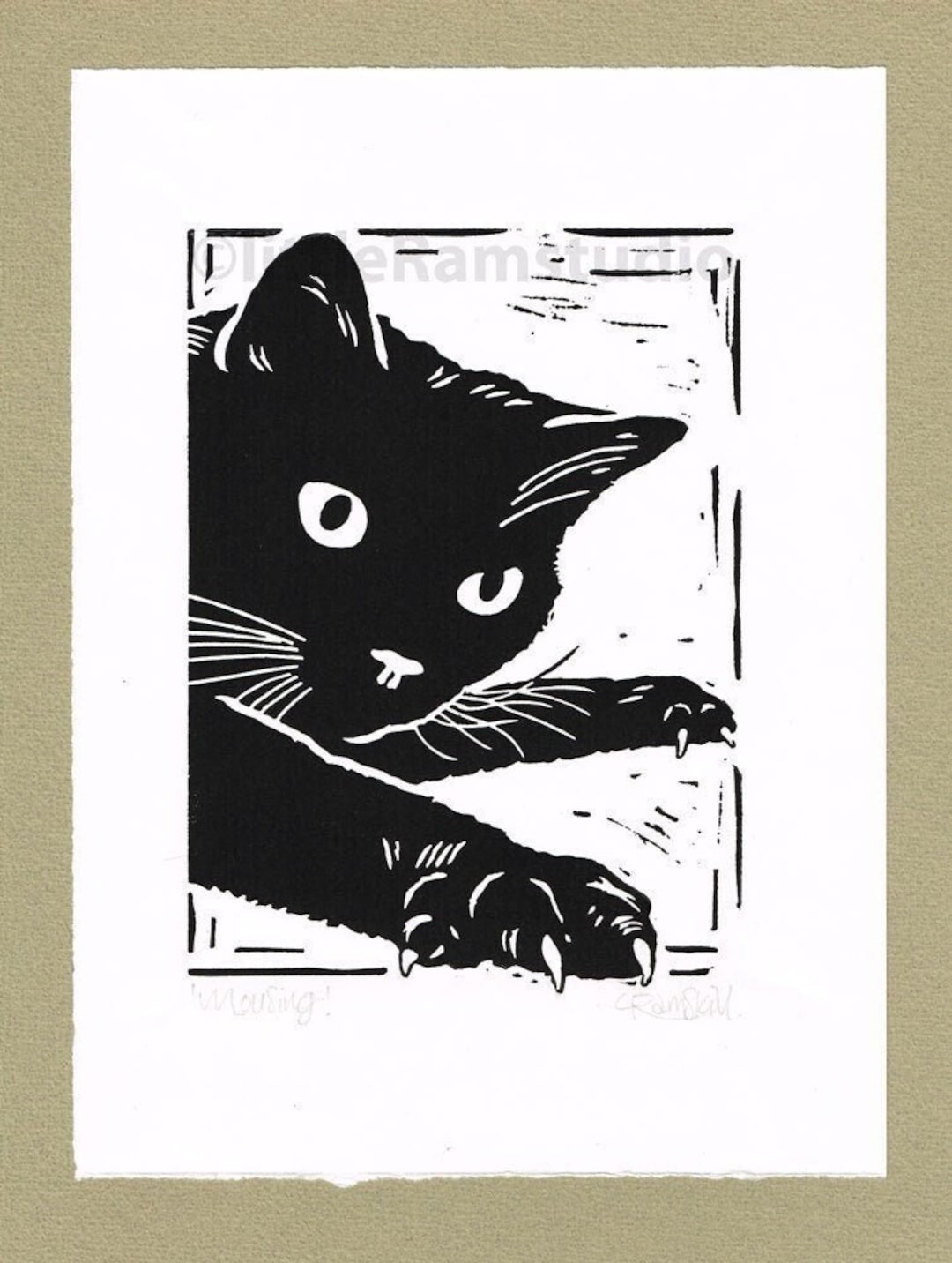 Black Cat With Claws Linocut Print. Original Hand Cut Relief Print -   Canada