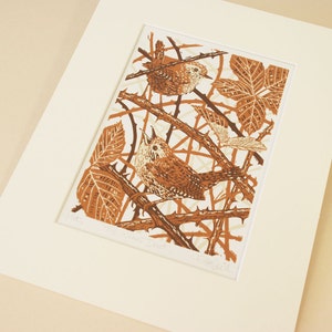 Wren print, Wren linocut print, Wren art print Original limited edition Wren linocut print. image 2