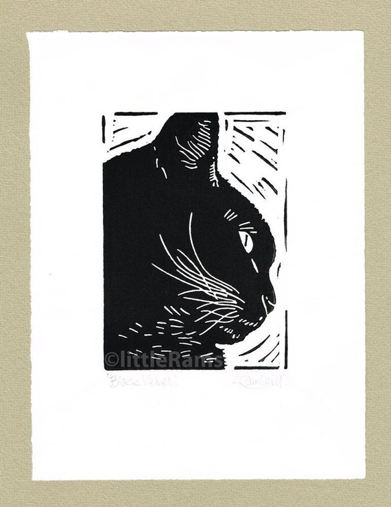 Black Cat Profile Linocut. Original hand pulled Relief Print | Etsy