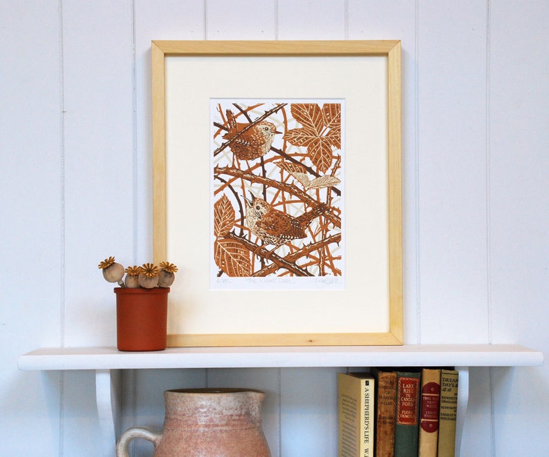 Wren print, Wren linocut print, Wren art print Original limited edition Wren linocut print. image 4