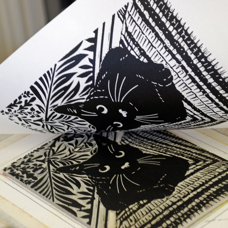 Black Cat Print, Black Cat Art, Black Cat Linocut Print Original Handmade image 4