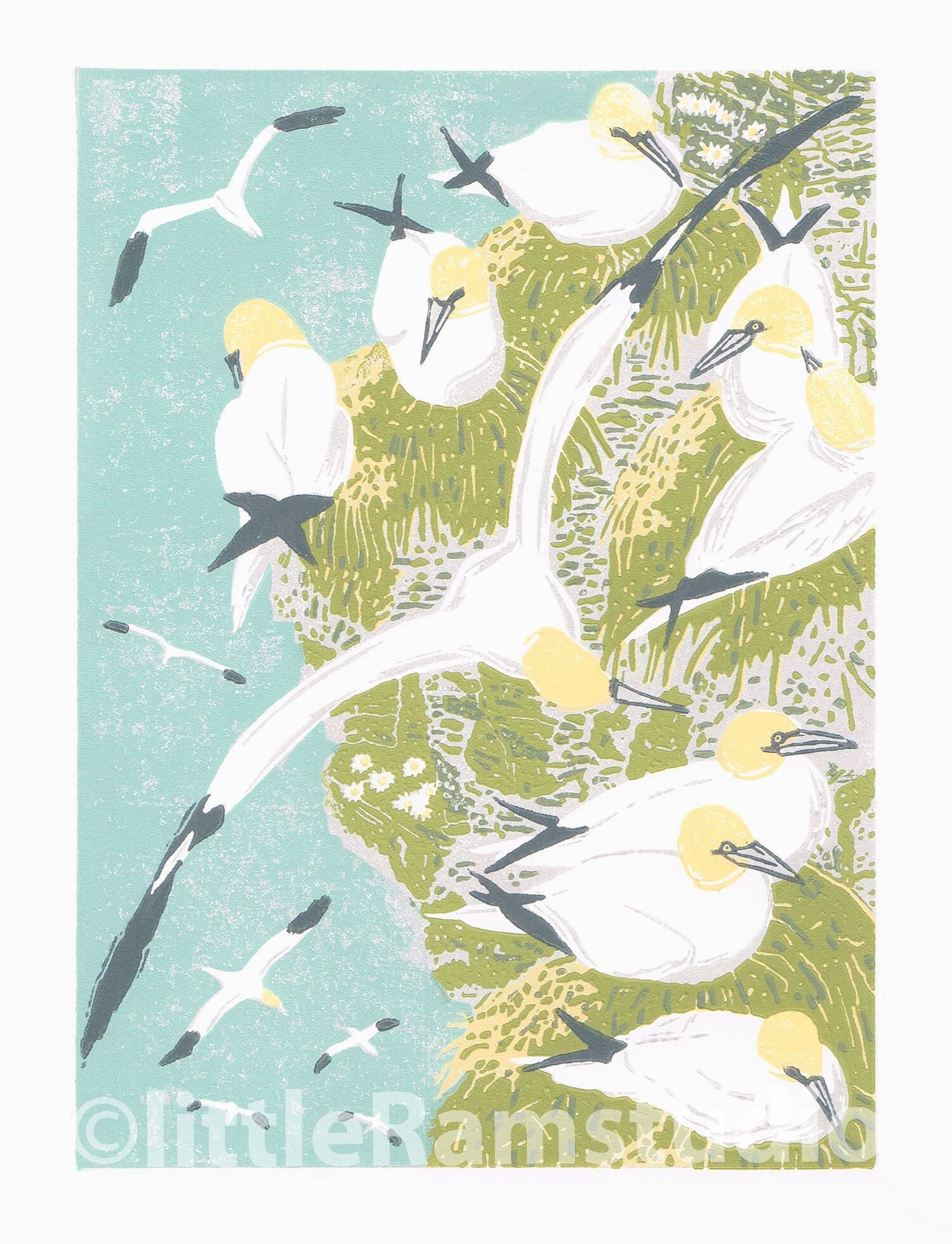Gannets Linocut Print, Sea Bird Art Print Gannets Limited Edition Hand ...
