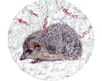 hedgehog- Cute animals- Print- gift- Forest
