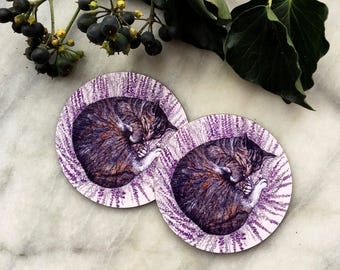 Sleeping Cat- Animals Drawings - 9 cm Round Coasters