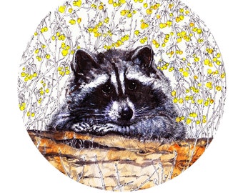 Schattige wasbeer- Illustratie- Kunst print- Wasbeer print- Dieren