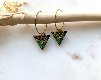 Green lush - hoop earrings- plant design- geometric design