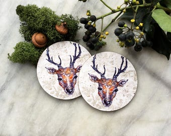 Stag- Animals Drawings - 9 cm Round Coasters