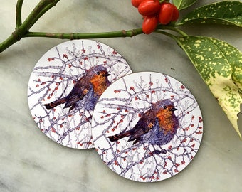 Robin - Birds Drawings - 9 cm Round Coasters