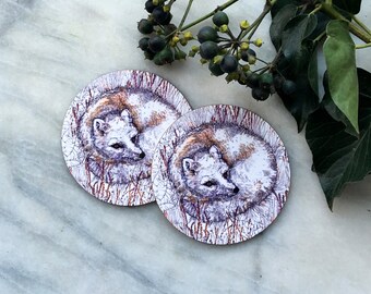 Arctic Fox - 9 cm Round Coasters - Animals Drawings