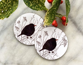 Black birdy - Birds Drawings - 9 cm Round Coasters