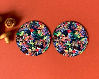 Funghi- Autumn pattern- Round Coasters 9 cm- floral pattern - Forest - Mushrooms